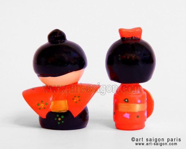 Kokeshi - Couple de Poupées japonaises oranges (H4cm) (réf. 7D-8243) – Image 3