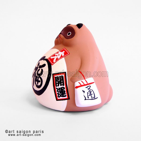 Tanuki Japonais, Tirelire en Argile - Statuette Porte-Bonheur (Hauteur 8cm)(réf.7D-8260) – Image 3