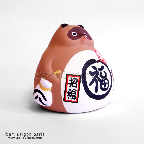 Tanuki Japonais, Tirelire en Argile - Statuette Porte-Bonheur (Hauteur 8cm)(réf.7D-8260) – Image 5