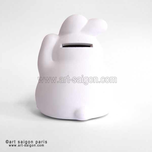 Lapin Blanc en Argile, Tirelire, Fabriqué au Japon. Porte-Bonheur Japonais, Lucky Cat | Décoration et Artisanat Asiatique - Article vendu par la Boutique Art-Saigon.com