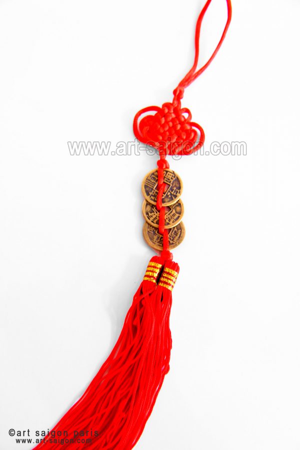 Nœud Chinois Fortune 3 pièces de sapèque en cuivre - Feng Shui (Réf. 7D-8412) – Image 3