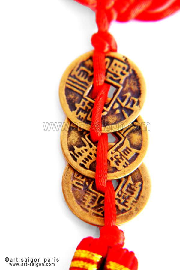 Nœud Chinois Fortune 3 pièces de sapèque en cuivre - Feng Shui (Réf. 7D-8412) – Image 2
