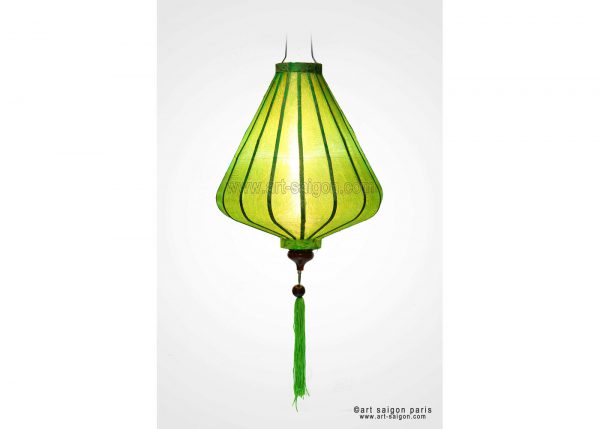 Lampion Traditionnel en Soie Vert de la ville de Hoi An au Vietnam, Lanterne Asiatique en Tissu, Bambou et Bois |Décoration et Artisanat d'Asie - Article vendu par la Boutique Art-saigon.com
