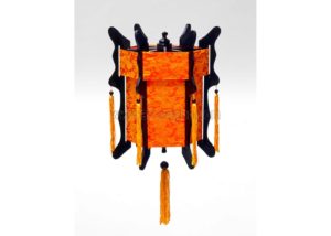 Lampion Asiatique en Bois et Soie Orange de la ville de Hoi An au Vietnam, Lanterne Traditionnel en Tissu, Bambou et Bois |Décoration et Artisanat Asiatique - Article vendu par la Boutique Art-saigon.com