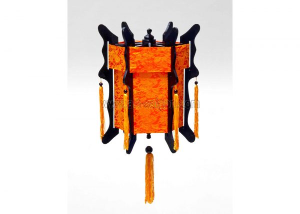 Lampion Asiatique en Bois et Soie Orange de la ville de Hoi An au Vietnam, Lanterne Traditionnel en Tissu, Bambou et Bois |Décoration et Artisanat Asiatique - Article vendu par la Boutique Art-saigon.com