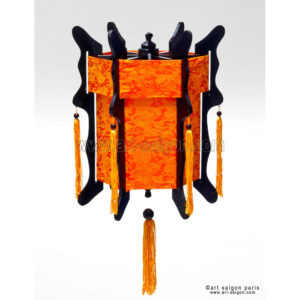 Lampion orange en soie & bois de la ville de Hoi An - Lanterne du Vietnam par art-saigon.com