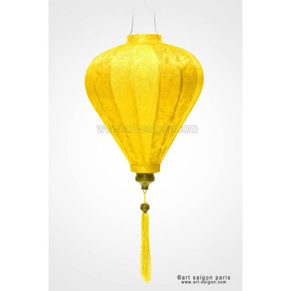 Lampion Traditionnel en Soie Jaune de la ville de Hoi An au Vietnam, Lanterne Asiatique en Tissu, Bambou et Bois. Article vendu par la Boutique Art-saigon.com