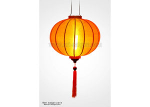 Lampion Traditionnel en Soie Orange de la ville de Hoi An au Vietnam, Lanterne Asiatique en Tissu, Bambou et Bois. Article vendu par la Boutique Art-saigon.com
