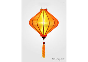Lampion Traditionnel en Soie Orange de la ville de Hoi An au Vietnam, Lanterne Asiatique en Tissu, Bambou et Bois. Article vendu par la Boutique Art-saigon.com