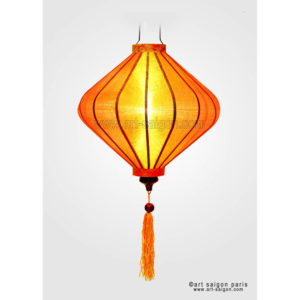 Lampion Traditionnel en Soie Orange de la ville de Hoi An au Vietnam, Lanterne Asiatique en Tissu, Bambou et Bois. Article vendu par la Boutique Art-saigon.com