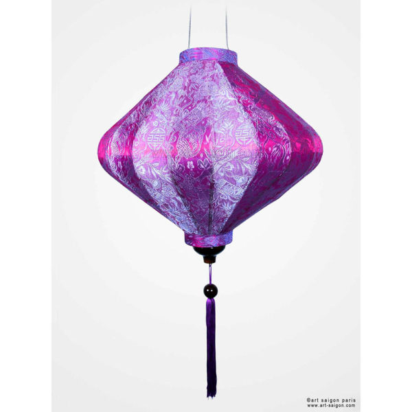Lampion Traditionnel en Soie Mauve de la ville de Hoi An au Vietnam, Lanterne Asiatique en Tissu, Bambou et Bois |Décoration et Artisanat d'Asie - Article vendu par la Boutique Art-saigon.com