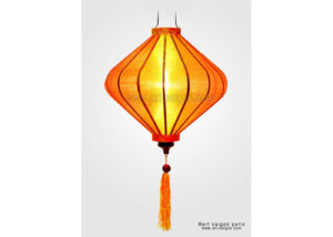 Lampion & Lanterne Asiatique en Soie, Bambou et Bois de couleur Orange de la ville Hoi An au Vietnam pour votre décoration. Article vendu par la Boutique Art-saigon.com