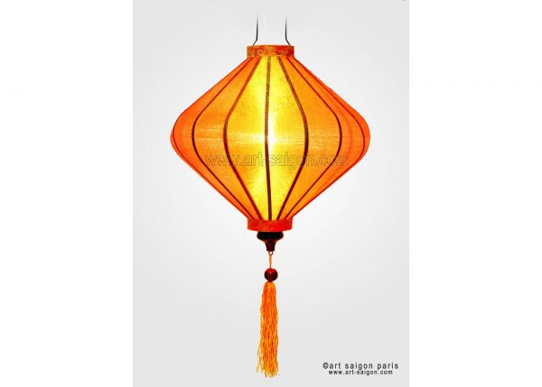 Lampion & Lanterne Asiatique en Soie, Bambou et Bois de couleur Orange de la ville Hoi An au Vietnam pour votre décoration. Article vendu par la Boutique Art-saigon.com