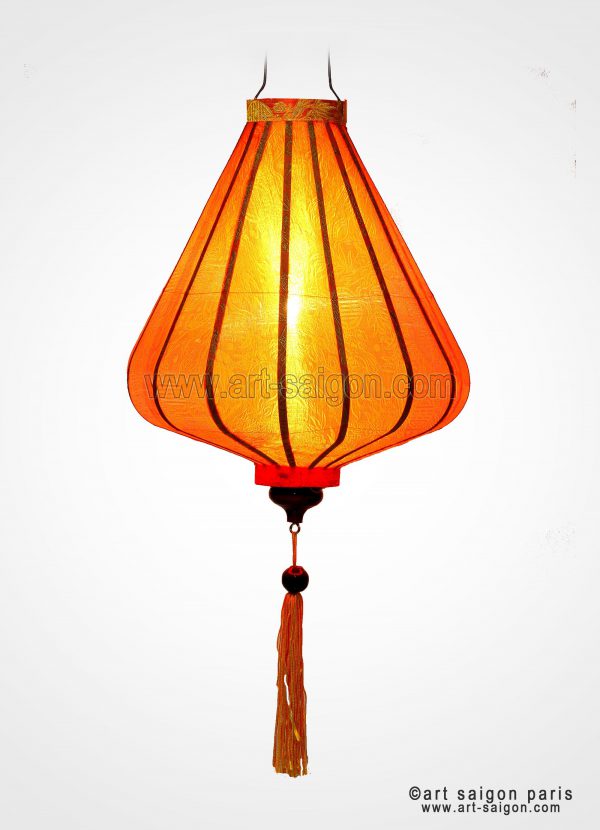 Lampion en Soie Orange A - Ø30cm - Lanterne en Tissu du Vietnam (réf. A20-O) – Image 3