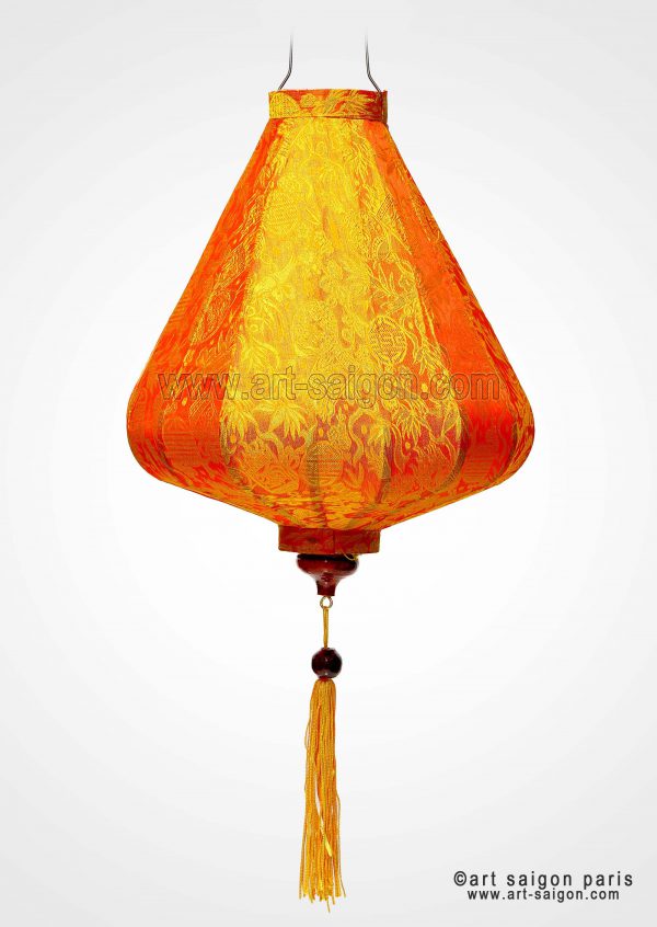 Lampion Traditionnel en Soie Orange de la ville de Hoi An au Vietnam, Lanterne Asiatique en Tissu, Bambou et Bois |Décoration et Artisanat d'Asie - Article vendu par la Boutique Art-saigon.com