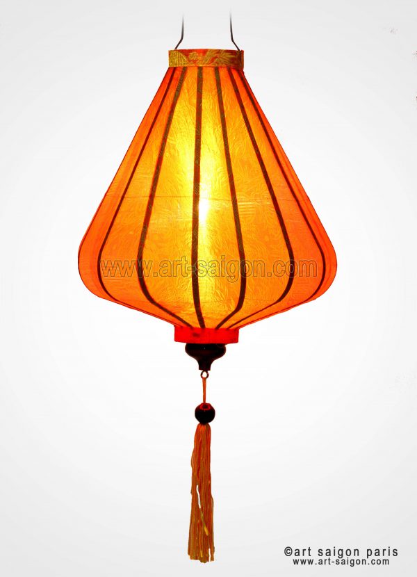 Lampion Traditionnel en Soie Orange de la ville de Hoi An au Vietnam, Lanterne Asiatique en Tissu, Bambou et Bois |Décoration et Artisanat d'Asie - Article vendu par la Boutique Art-saigon.com