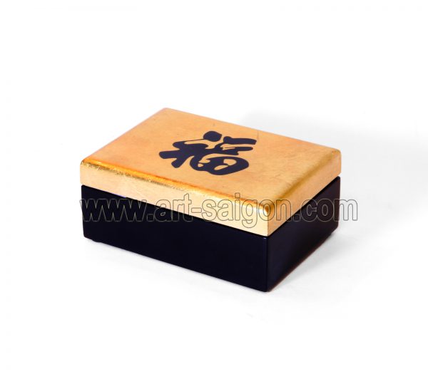 Boite bijoux en bois laqué, symbole chinois Bonheur, fabrication artisanale et peinte à la main au Vietnam. Article vendu par la Boutique Art-saigon.com