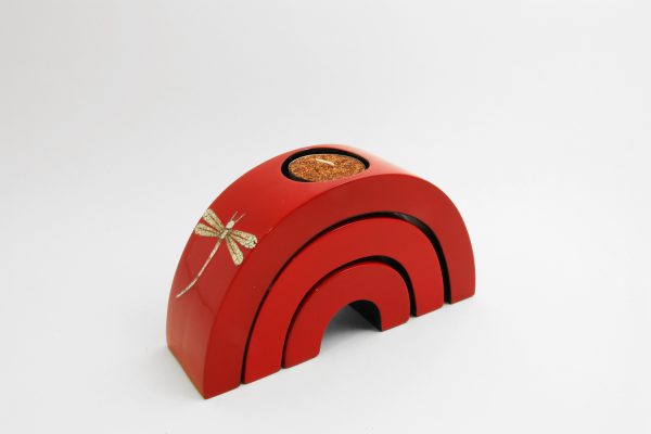 Ensemble de 3 Bougeoirs Laqué Libellule Rouge en demi-cercle (réf. D231) – Image 4