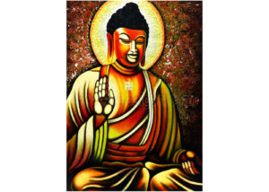 Bouddha - Tableau Vietnamien en Bois Laqué Peint (Réf. 7D-8471)
