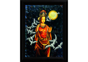 Bouddha - Tableau Vietnamien en Bois Laqué Peint (Réf. 7D-8473)