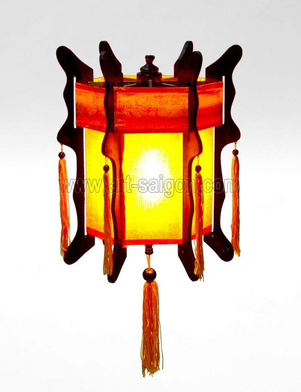Lampion en Bois et Soie Orange H40cm - Lanterne Tissu Asiatique (réf. LSB-38O) – Image 2