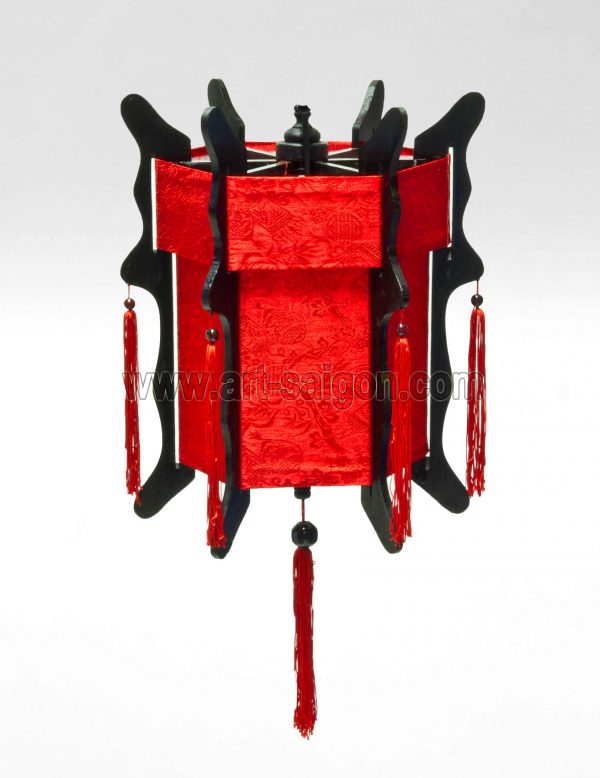 Lampion en Bois & Soie Rouge - H40cm - Lanterne du Vietnam (Réf. LSB-38R) – Image 3