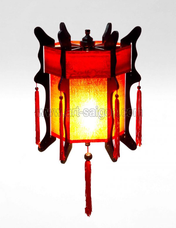 Lampion en Bois & Soie Rouge - H40cm - Lanterne du Vietnam (Réf. LSB-38R) – Image 2