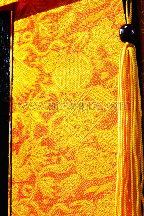 Lampion en Bois et Soie Orange H60cm - Lanterne Tissu Asiatique (réf. LSB-58O) – Image 4