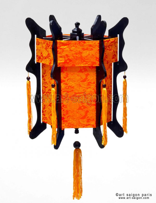 Lampion en Bois et Soie Orange H50cm - Lanterne Tissu Asiatique (réf. LSB-48O) – Image 3