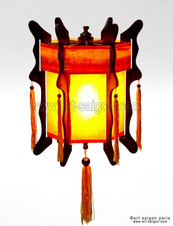 Lampion en Bois et Soie Orange H50cm - Lanterne Tissu Asiatique (réf. LSB-48O) – Image 2