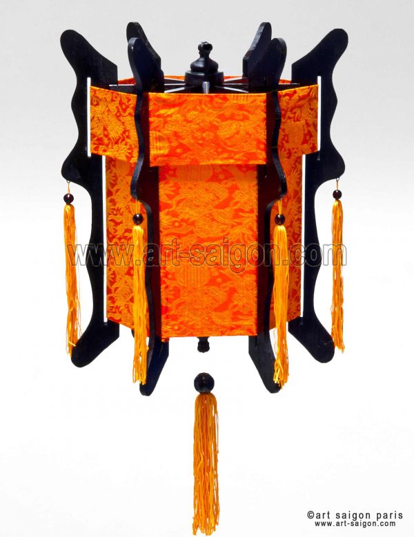 Lampion en Bois et Soie Orange H60cm - Lanterne Tissu Asiatique (réf. LSB-58O) – Image 3