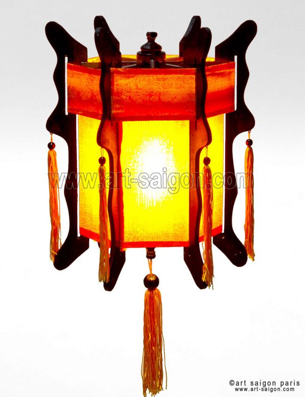 Lampion en Bois et Soie Orange H60cm - Lanterne Tissu Asiatique (réf. LSB-58O) – Image 2