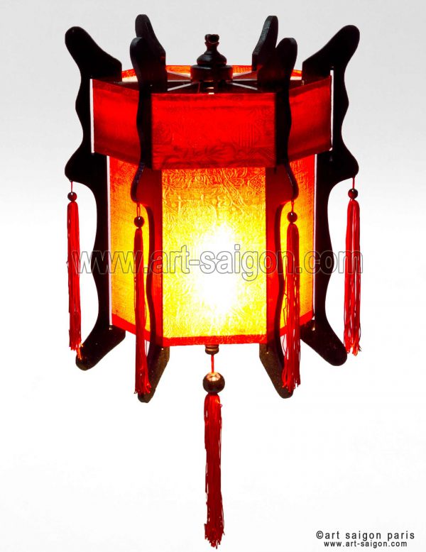 Lampion en Bois et Soie Rouge H60cm - Lanterne Tissu Asiatique (réf. LSB-58R) – Image 2