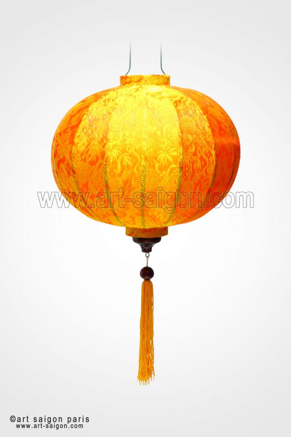 Lampion en Soie Orange R Ø33cm - Lanterne en Tissu Asiatique (réf. R20-O) – Image 2