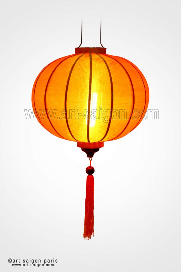 Lampion en Soie Orange R Ø33cm - Lanterne en Tissu Asiatique (réf. R20-O) – Image 3