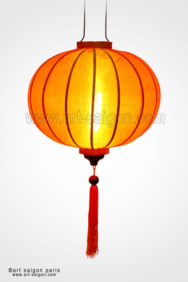 Lampion en Soie Orange R - Ø38cm - Lanterne Tissu du Vietnam (réf. R25-O) – Image 3