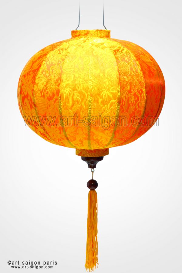 Lampion en Soie Orange R Ø47cm - Lanterne Tissu Asiatique (réf. R40-O) – Image 2