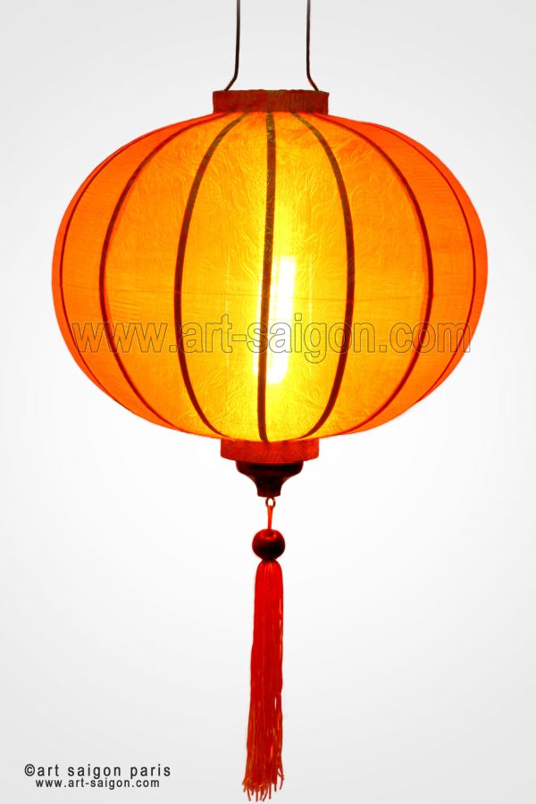 Lampion en Soie Orange R Ø47cm - Lanterne Tissu Asiatique (réf. R40-O) – Image 3