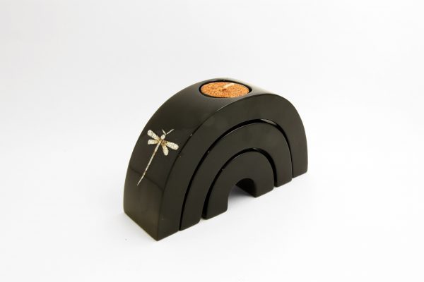 Ensemble de 3 Bougeoirs Laqué Libellule Noir en demi-cercle (réf. D232) – Image 3