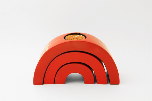 Ensemble de 3 Bougeoirs Laqué Libellule Rouge en demi-cercle (réf. D231) – Image 3