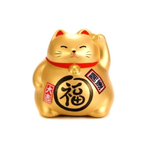 Maneki Neko Doré en Argile - Chat Japonais - Tirelire par art-saigon.com