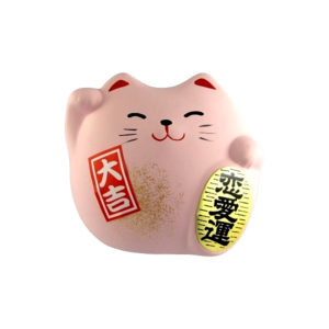 Maneki neko est un chat japonais porte bonheur, chance et fortune. Il est en argile de couleur rose fabriqué au Japon. Article vendu par Art-saigon.com