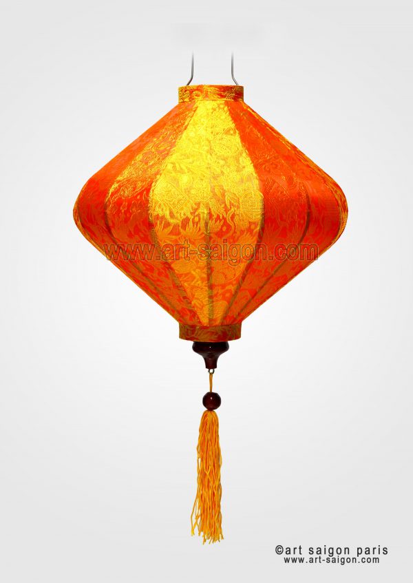 Lampion en Soie Orange T - Ø35cm - Lanterne Tissu du Vietnam (réf. T20-O) – Image 2