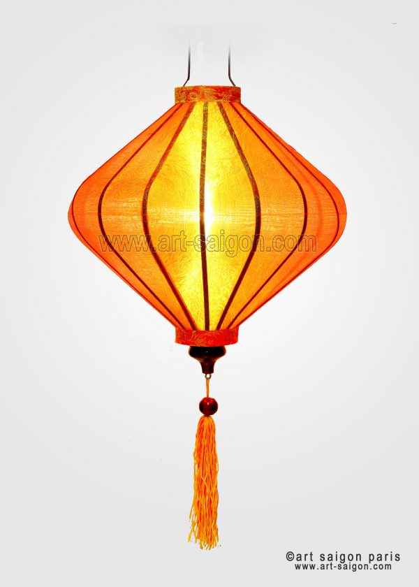 Lampion en Soie Orange T - Ø35cm - Lanterne Tissu du Vietnam (réf. T20-O) – Image 3