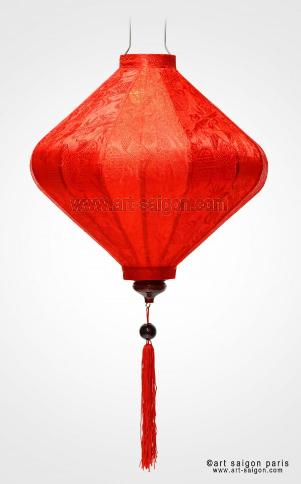 Lampion Traditionnel en Soie Rouge de la ville de Hoi An au Vietnam, Lanterne Asiatique en Tissu, Bambou et Bois |Décoration et Artisanat Asiatique - Article vendu par la Boutique Art-saigon.com
