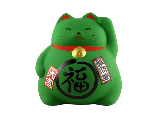 Maneki Neko Vert Chat Japonais Porte Bonheur Art Saigon Tirelire