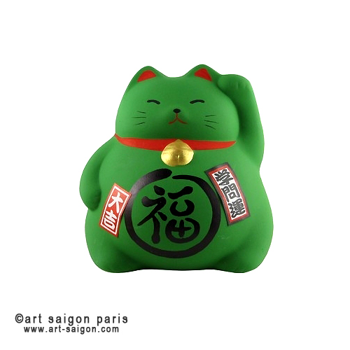 Maneki Neko Vert Chat Japonais Porte Bonheur Art Saigon Tirelire