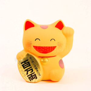 Maneki Neko Orange en Argile - Chat Japonais Porte-bonheur - Tirelire par art-saigon.com