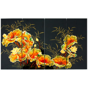 tableau en bois laque artisanat vietnam art-saigon paysage fleur de lotus traditionnel