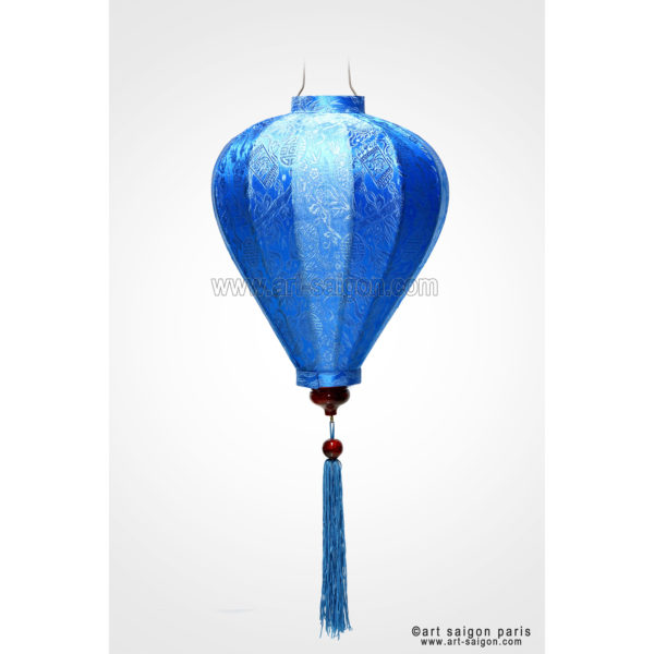 Lampion Traditionnel en Soie Bleu de la ville de Hoi An au Vietnam, Lanterne Asiatique en Tissu, Bambou et Bois |Décoration et Artisanat Asiatique - Article vendu par la Boutique Art-saigon.com